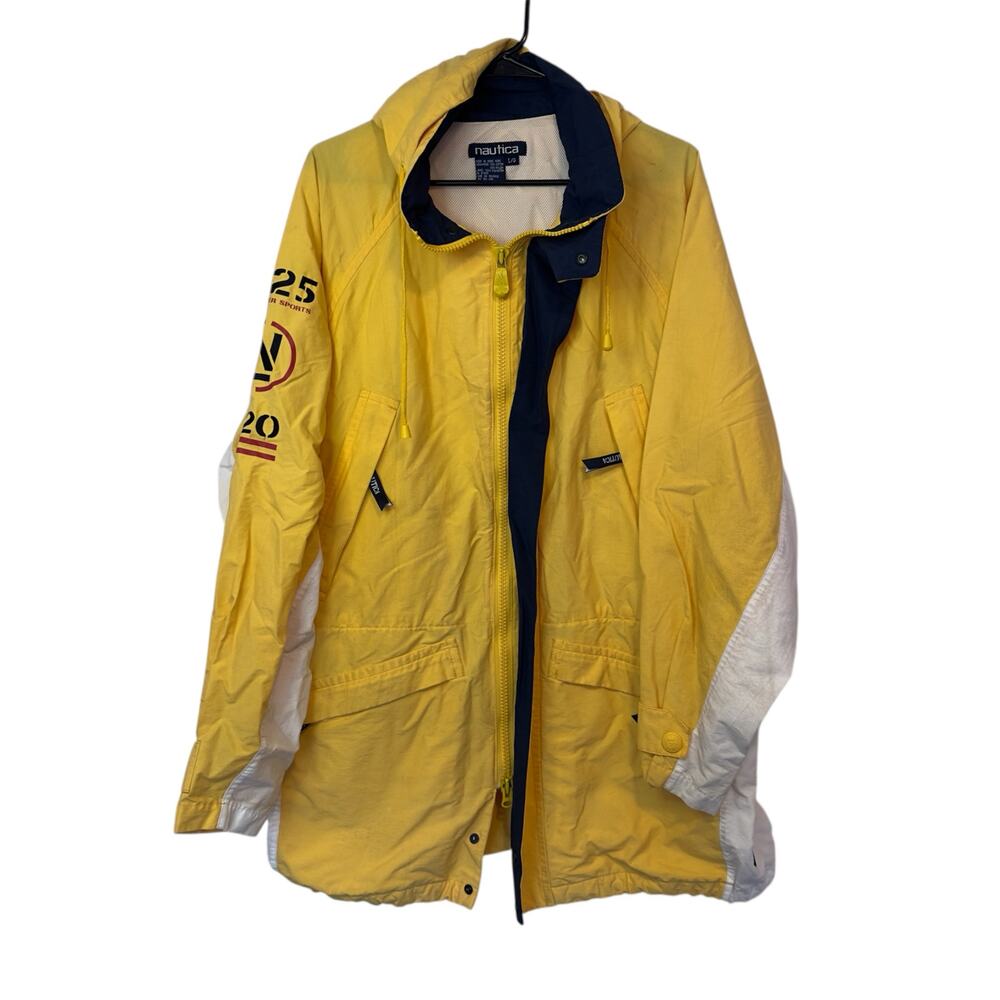 Nautica VTG Hooded Colorblock Windbreaker‎ Jacket Size L Yellow Boating Sailing